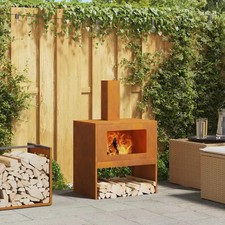 WALPLUS Fire Pit with Chimney 60x40x96 cm Weathering Steel Garden Heater