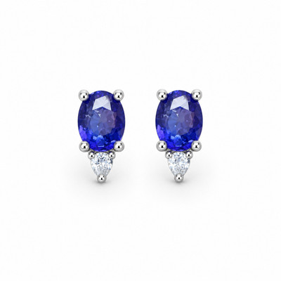 Natürliche blaue Saphir Ohrstecker 4 x 5 mm, Sri Lanka Saphir Ohrringe