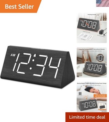 Wooden Digital Alarm Clocks for Bedrooms - Electric Desk Clock with Large Num...