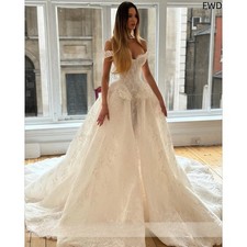 Off Shoulder Sweetheart Lace WeddingDress Corset Bodice BallGown Cathedral Train