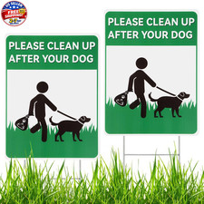 2 PC Pick Up After Your Dog Sign - 8x12 Double Sided Coroplast No Pooping Dog...