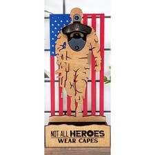 Military Hero Soldier Patriotic USA Flag Bottle Opener Wood Dad Gift