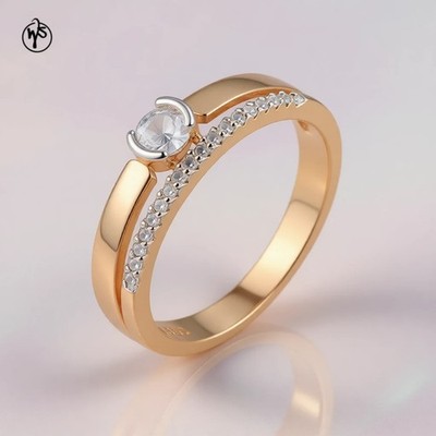 WseSto Damen Doppelring 585 vergoldet Roségold weisse Zirkonia Solitär Geschenk