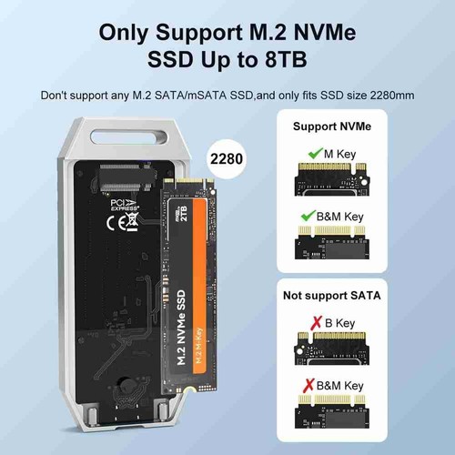 40 Gbit/S M.2 NVMe SSD-Gehäuse USB4 Typ-C Externes Tragbares M2 Nvme-Gehäus4378 - Photo 3/9