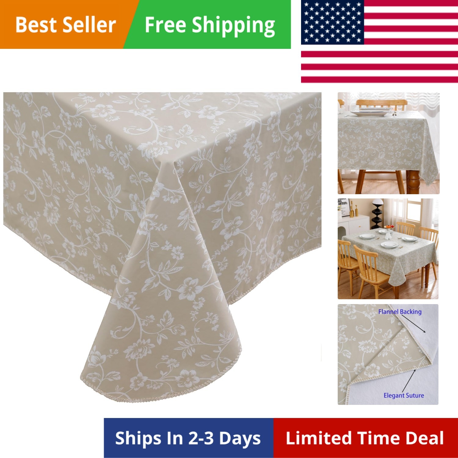 Heavy Duty Vinyl Tablecloth with Flannel Backing Waterproof 