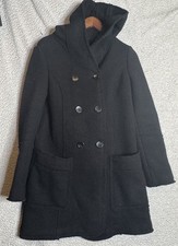 Soia Kyo Black Double Breasted Wool Hooded Coat Women s Medium