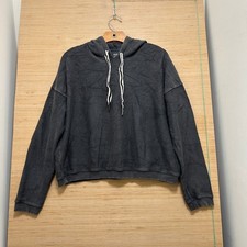Aerie Womens Ribbed Cropped Hoodie Charcoal Gray Relaxed Fit Small RN54485