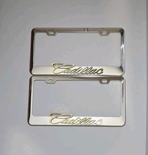 2 Pcs Silver License Plate Frame For 3d Gold Cadillac Logo