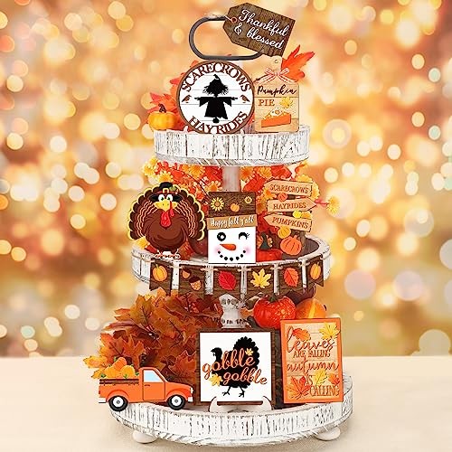 15 Pcs Fall Tiered Tray Decor Set Thanksgiving Fall Pumpkin Home Basic - Picture 2 of 7