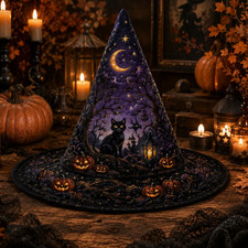 Classic Halloween Witch Hat, Quilted Gothic Spooky Accessory
