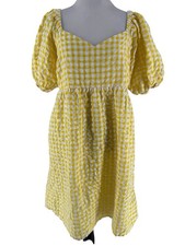 Old Navy Women’s Yellow Gingham Plaid Shirt Sleeve Dress Size Medium Tall