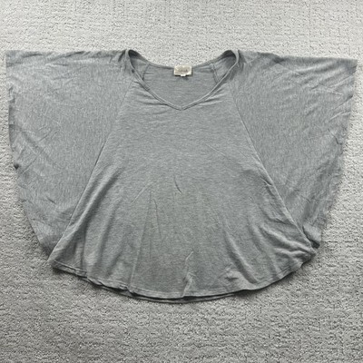 Lavish T-Shirt Womens L Gray Kimono Sleeve V-Neck Oversized Relaxed Pullover