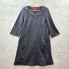Together Womens Shift Dress Size  EUR 42 Grey Stretch Knit Lace Trim 3/4 Sleeve