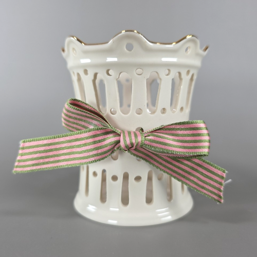 Lenox Pierced Votive Candle Holder Potpourri Pink Green Ribbon Ivory w Gold Trim - Picture 2 of 12