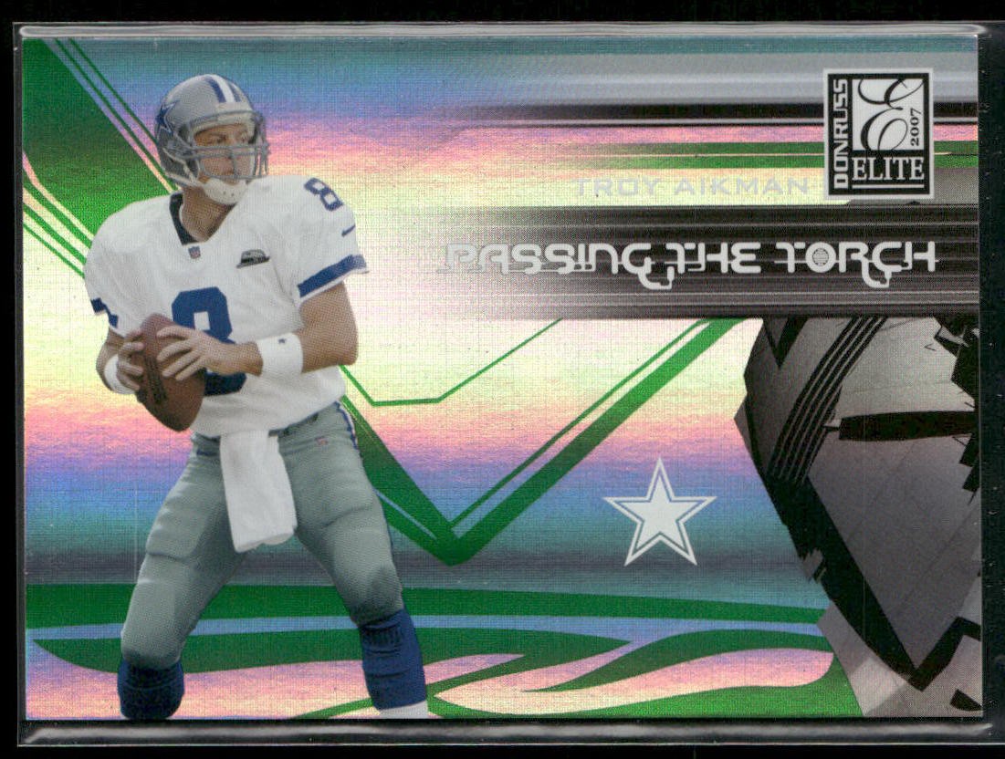 2007 Donruss Elite #PT-22 Troy Aikman Tony Romo Passing the Torch Green #/400