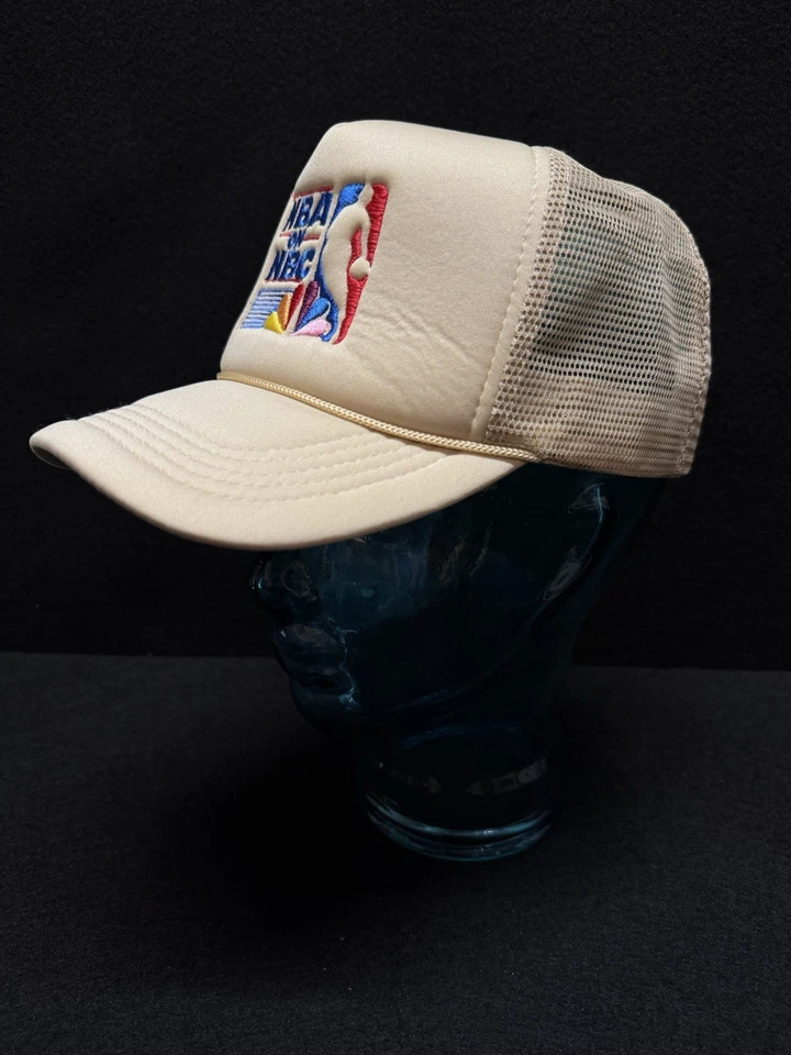 VINTAGE NBA on NBC Snapback Hat Cap 90s Polyester Tan/Beige EUC Rare - Image 3 of 4