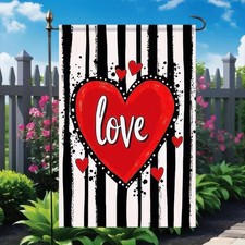 Valentine s Day Love Garden Flag 12x18 Inch Double Sided Red Heart Love Text ...