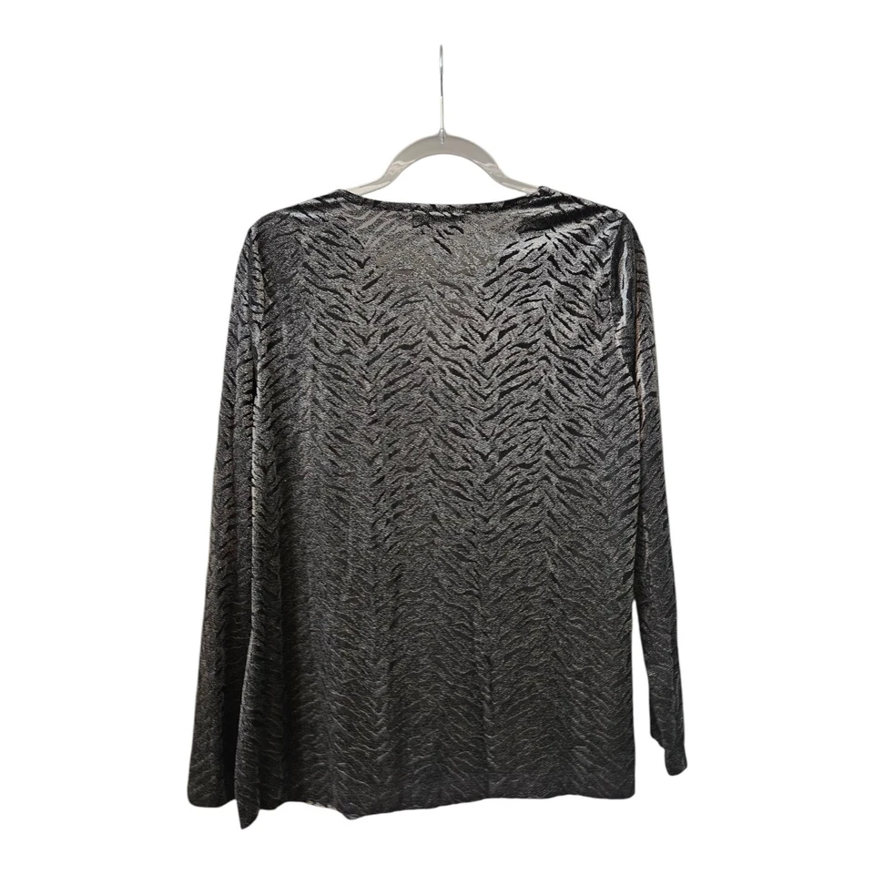 Blusa Dana Buchman para mujer cuello drapeado en L negra terciopelo Burnout animal brillante Foto 2 de 4