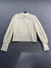 & Other Stories Lace Blouse Womens US 2 Cream Long Sleeve High Neck Floral Top