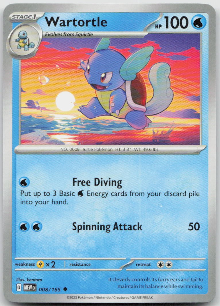 Wartortle 008/165 Uncommon 151 Pokemon Near Mint