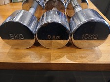 3 X CHROME DUMBBELLS 10KGS/ 9KGS/ 8KGS