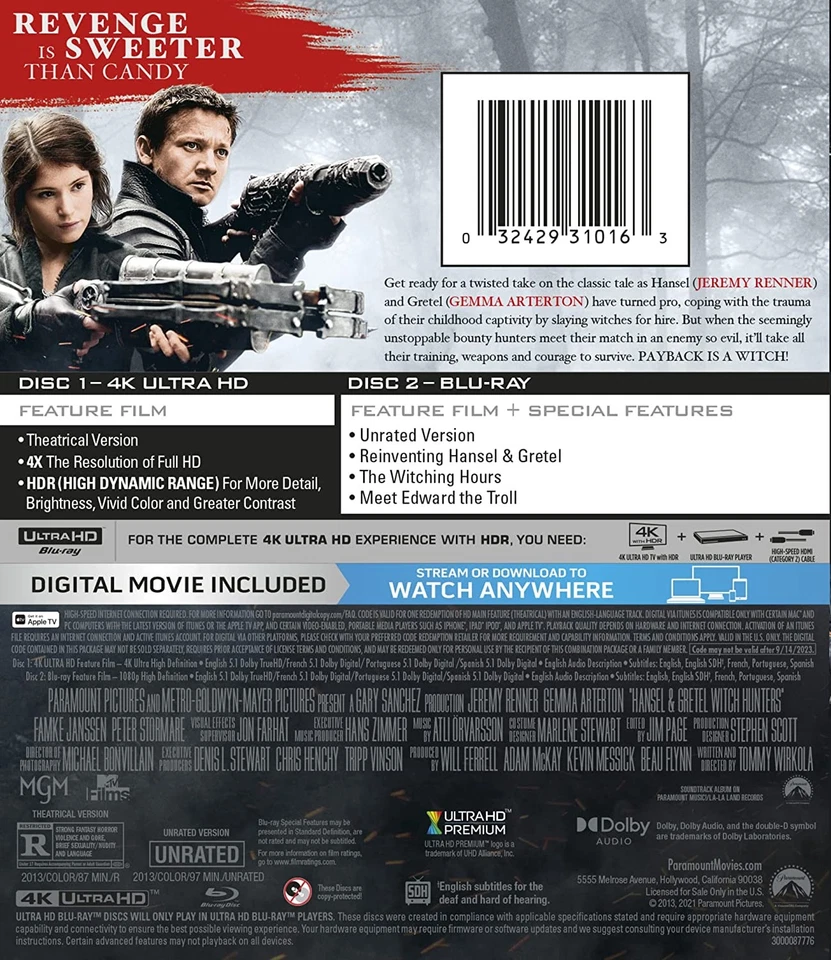 Hansel and Gretel: Witch Hunters (Blu-ray) Jeremy Renner (US IMPORT) - Image 2 of 2