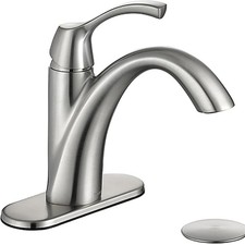 Brushed Nickel 1-Handle Single Hole Bathroom Faucet, 3-Hole Deck Plate, Pop-U...