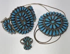 Southwest Sterling Silver/Turquoise Squash Blossom Necklace/Cuff & Ring Vintage