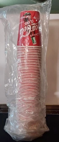 Vintage 12 oz Coca-Cola Classic Plastic-Coated Paper Cups - Sleeve of 60 - NOS