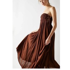 New Free People Turning Up The Temperature Maxi $118 SMALL Desert Topaz Brown