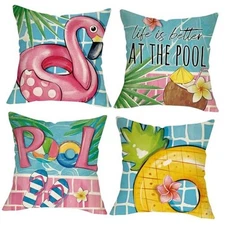 Summer Life is Better at The Pool Decorative 20" x 20" (Pack of 4) Summer Pool