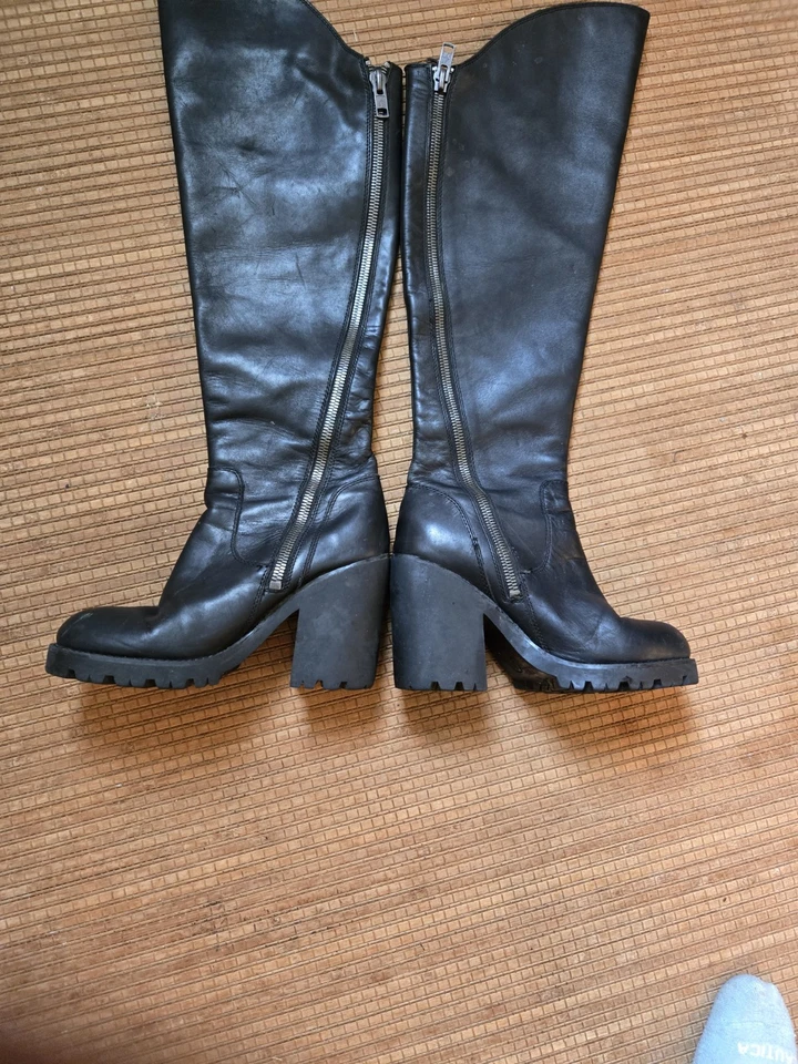 Botas hasta la rodilla de cuero ASH talla 39 tacón negro Y2K grunge moto punk gótico Foto 4 de 4