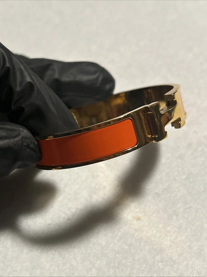 Brazalete Brazalete HERMES Caramelo Naranja Esmalte Estrecho Oro Clic Clac H Sin Caja Foto 3 de 4