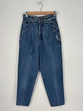 JORDACHE Jeans 5 Blue High Rise Tapered Pleated Mom Button Detail 80s Paper Bag