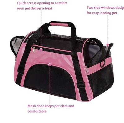 Pink & Black Soft-Sided Mesh Pet Carrier Tote Bag, Size S