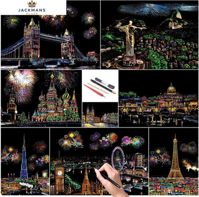 Kratzpapier Regenbogen Gemälde Skizze, Stadt Serie Nacht A4-Stadt Serie (8 Stück)