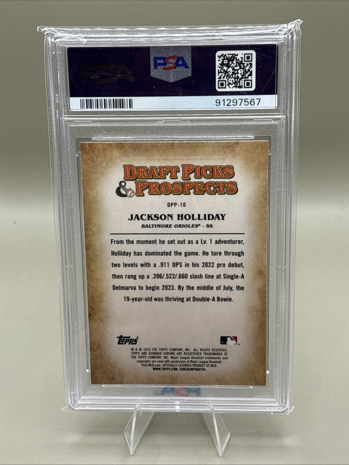 2023 Bowman Draft Jackson Holliday Draft Picks & Prospects #DPP10 PSA10 (RC) view 2