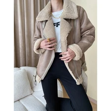 Winter Womens Motorcycle Parka Velvet Fur Stand Collar Thick Cotton Coat Jacket