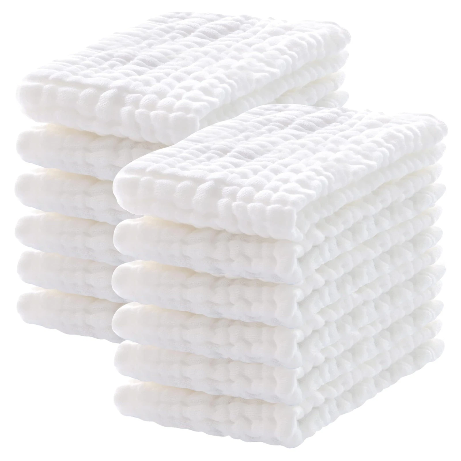 Lovely Care 12 Pack Muslin Burp Cloths 100% 10x20 Inch (Pack of 12), White