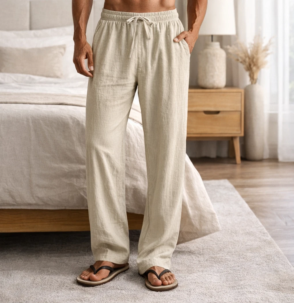 Mens Linen Trousers –Relaxed Fit Drawstring Pants –Breathable Summer Beach Pants
Opens in a new wind
