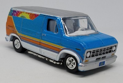 Johnny Lightning Blue & Orange Ford Econoline Boogy Van #399 Loose Diecast 1:64