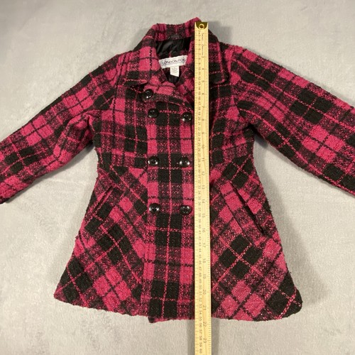 London Fog Girls Pink & Black Plaid Peacoat Jacket, Size 6, Black Lining - Picture 9 of 12