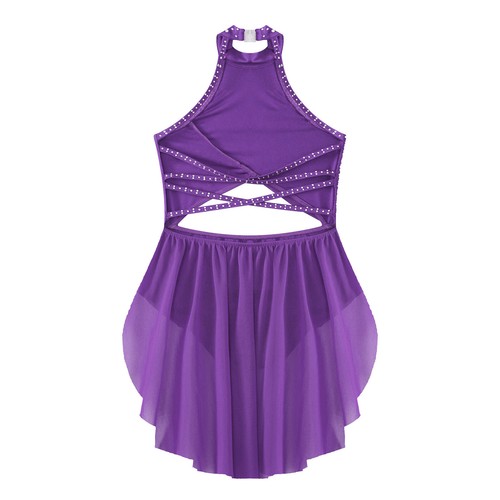 Vestido recortado para niños baile salón de baile leotardo cuello falso niñas escenario malla lírica - Imagen 23 de 49
