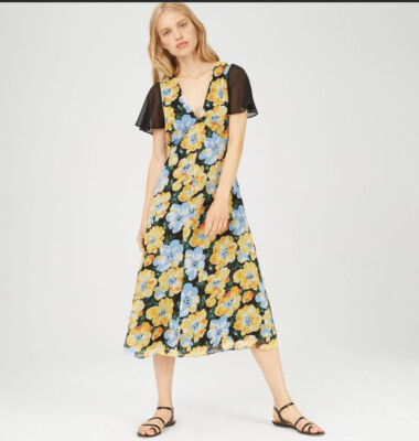 club monaco blue floral dress Coran Flutter Sleeve Midi Size 4 NWT DVIDS - Images - black casual maxi dress Head size:S/M - 22 1/8 in - 56.2 cm Crafted in cascading tiers