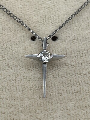 A Stunning Marvel MCM Sterling Silver 17  Necklace Cross Pendant Spinel Stone