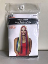 Long Rainbow Wig for Women Adult Halloween Cosplay Costume Accessory Fancy Dress