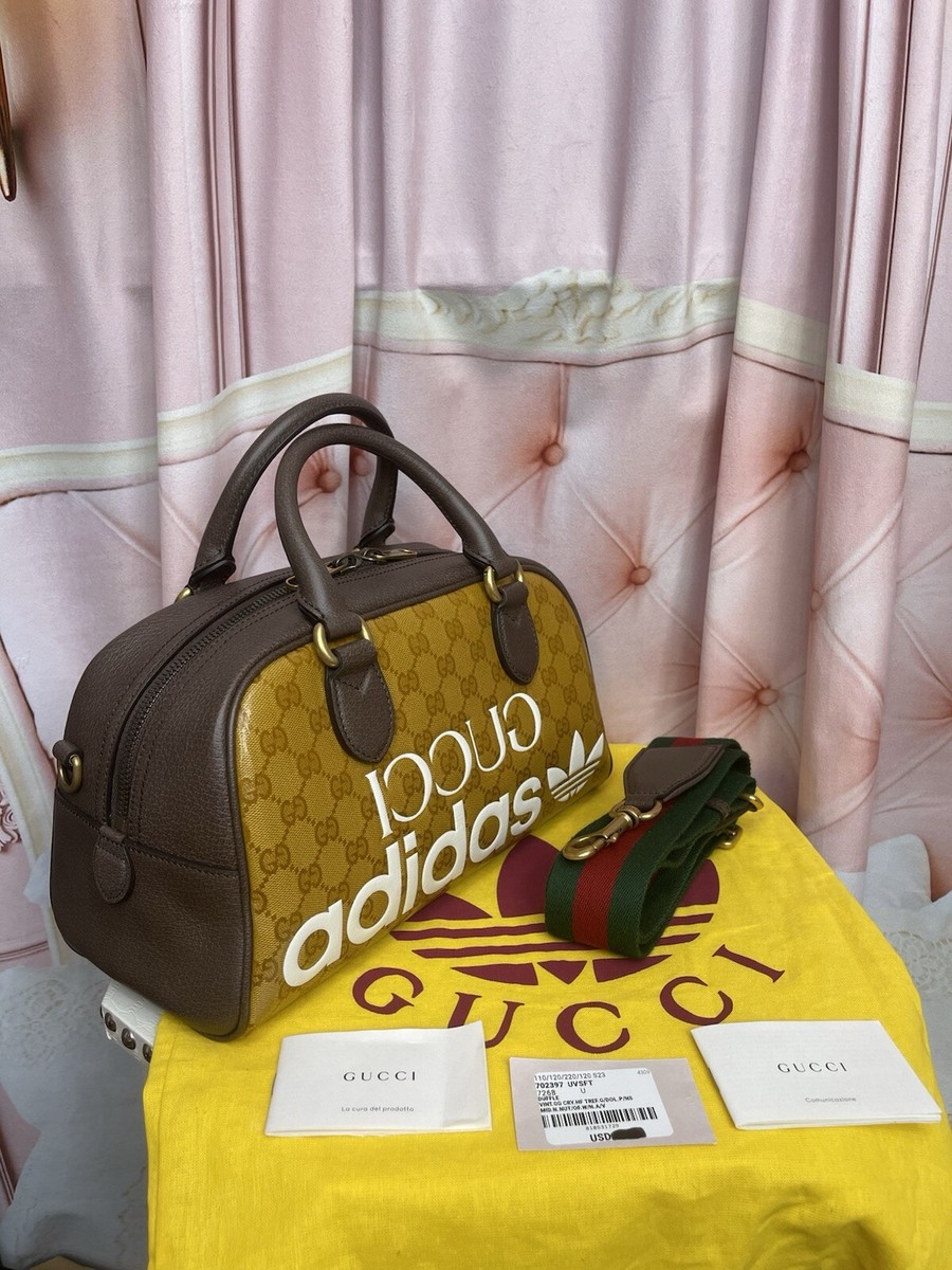 Gucci x Adidas Mini Duffle Bag GG Coated Canvas Brown beige SUPER