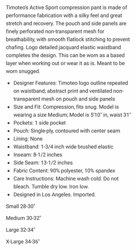 Timoteo Black Abstract Print Sport Active Compression Tights Small S - Picture 4 of 4