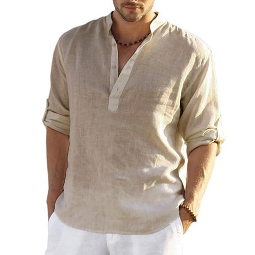 Para Hombres Algodón Lino Camisas de Playa Verano Abuelo Sólido Informal Camiseta Blusa Prendas para el torso - Imagen 6 de 21