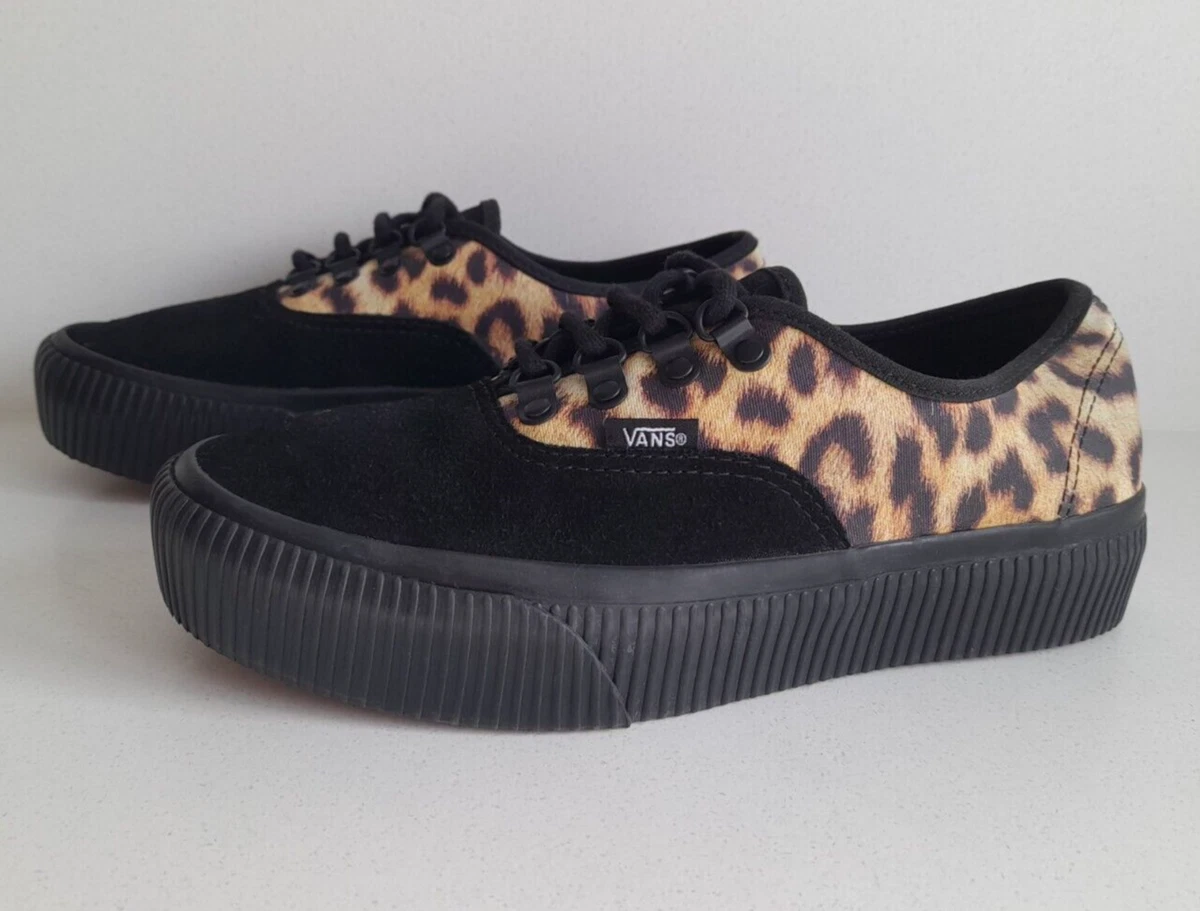 Womens black vans sales with leopard print